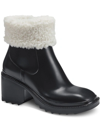 Shop Inc Eadin Womens Faux Fur Lined Faux Fur Trim Rain Boots In Black