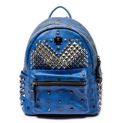Shop Mcm Small Studded Stark Backpack In Blue