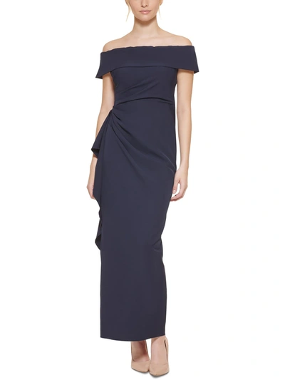 Shop Vince Camuto Petites Womens Off-the-shoulder Maxi Evening Dress In Blue