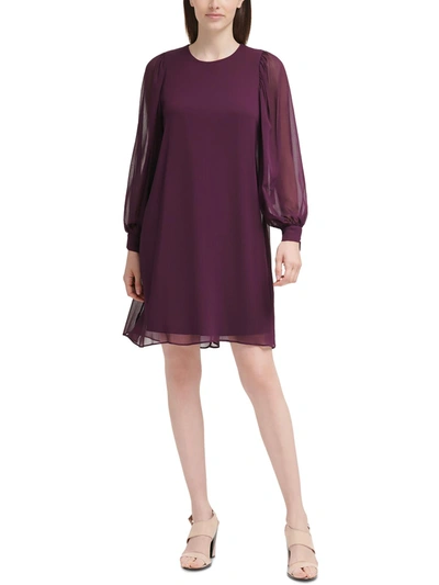 Shop Calvin Klein Petites Womens Round Neck Mini Shift Dress In Purple