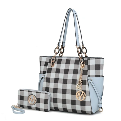 Mkf Collection By Mia K Yale Checkered Tote Handbag With Wallet In White