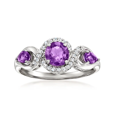 Shop Ross-simons Amethyst 3-stone Ring With . Diamonds In Sterling Silver In Purple