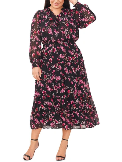 Shop Msk Plus Womens Floral Tiered Midi Dress In Multi