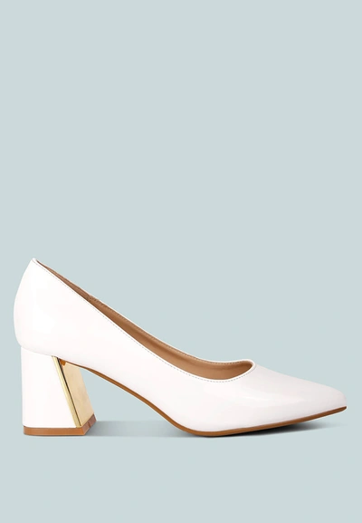 London Rag Zaila Metallic Accent Block Heel Pumps In White
