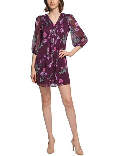 Shop Calvin Klein Petites Womens Chiffon Floral Shift Dress In Purple