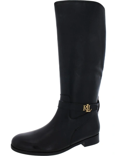 Shop Lauren Ralph Lauren Brittaney Womens Leather Riding Knee-high Boots In Black