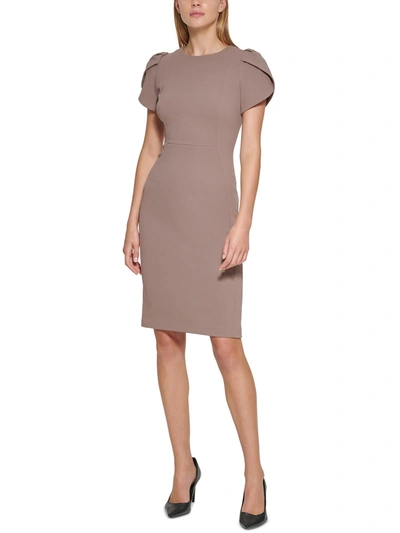 Shop Calvin Klein Petites Womens Panel Midi Sheath Dress In Brown