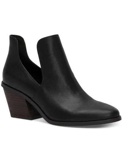 Shop Lucky Brand Vellida Womens Leather Stacked Heel Ankle Boots In Black