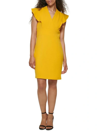 Shop Dkny Petites Womens Flutter Sleeve Mini Sheath Dress In Yellow