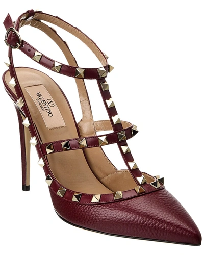 Shop Valentino Rockstud Caged 100 Grainy Leather Pump In Red