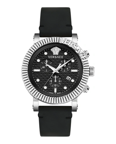 Shop Versace V-chrono Classic Leather Watch In Silver