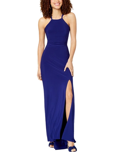 Shop Morgan & Co. Womens Halter Long Evening Dress In Blue