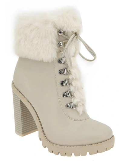 Shop Bcbgeneration Womens Faux Leather Embossed Combat & Lace-up Boots In White