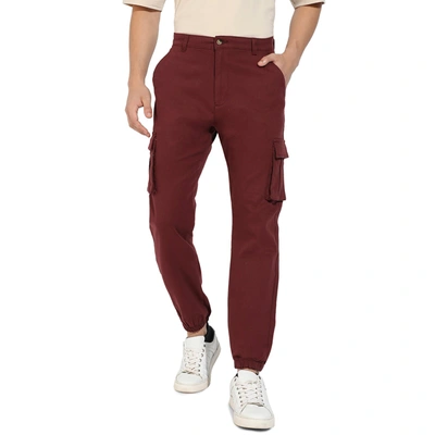 Shop Campus Sutra Solid Cuffed Hem Cargo Trousers In Red