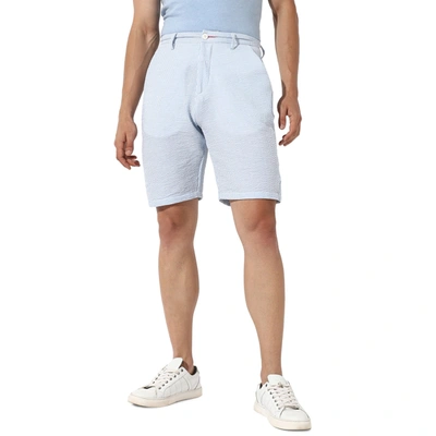 Shop Campus Sutra Striped Seersucker Shorts In Blue