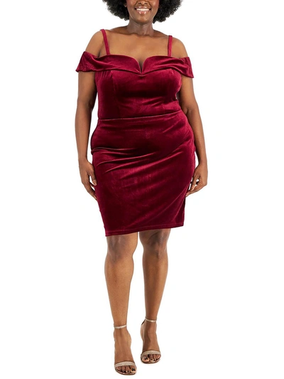 Shop B Darlin Plus Womens Velvet Mini Bodycon Dress In Red