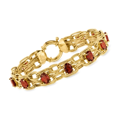 Shop Ross-simons Garnet Oval-link Bracelet In 18kt Gold Over Sterling In Red