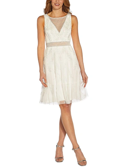 Shop Adrianna Papell Womens Beaded Illusion Cocktail And Party Dress In White