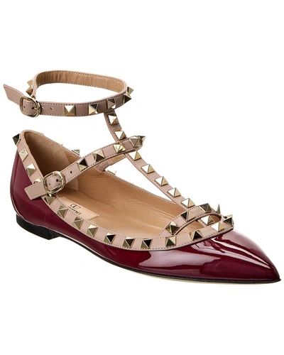 Shop Valentino Rockstud Caged Patent Flat In Red