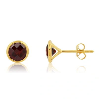 Shop Nicole Miller 14k Yellow Gold Plated Round Cut 6mm Gemstone Bezel Set Stud Earrings With Push Backs In White