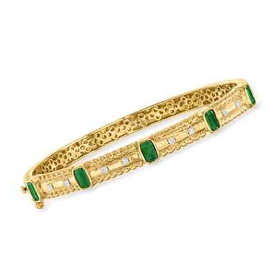 Shop Ross-simons Emerald And . Diamond Bangle Bracelet In 18kt Gold Over Sterling In Green