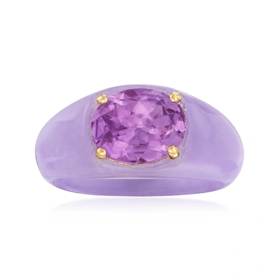 Shop Ross-simons Sky Blue Topaz And Blue Jade Ring With 14kt Yellow Gold In Purple