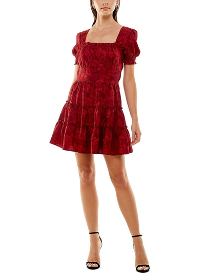 Shop Trixxi Juniors Womens Floral Print Mini Fit & Flare Dress In Red