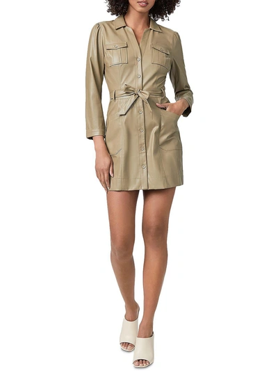 Shop Paige Karmine Womens Faux Leather Mini Shirtdress In Green