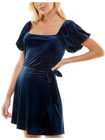 Shop Trixxi Juniors Womens Velvet Mini Fit & Flare Dress In Blue