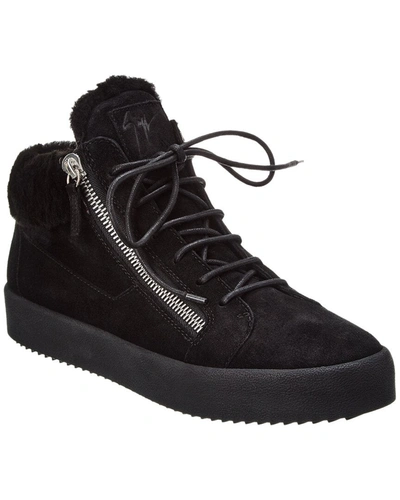 Shop Giuseppe Zanotti May London Suede & Shearling Sneaker In Black