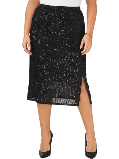 Shop Vince Camuto Plus Womens Sequined Side Slit Midi Skirt In Black