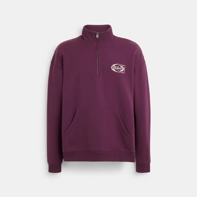 Shop Coach Outlet Relaxed Quarter Zip Sweatshirt In Purple