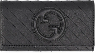 Shop Gucci Blondie Continental Wallet In Leather In Black