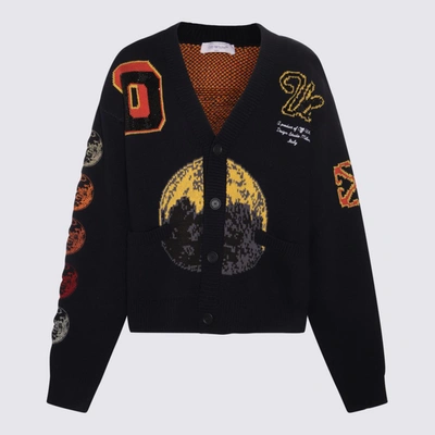 Shop Off-white Blue And Multicolour Wool Blend Moon Phase Cardigan In Sierra Leone