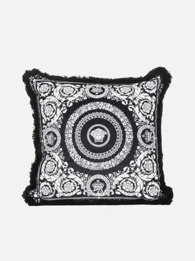 Shop Versace Home Crete De Fleur Print Velvet Cushion In Black,white