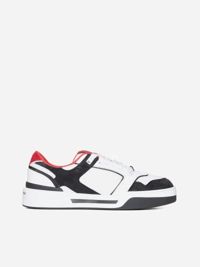 Shop Dolce & Gabbana New Roma Mesh And Suede Sneakers In Black,white