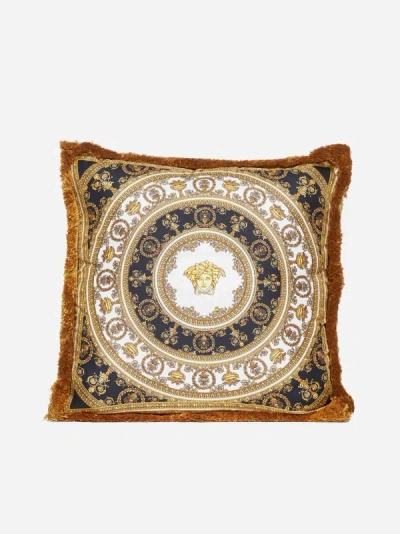 Shop Versace Home I Love Baroque Silk Pillow In Gold,white,black,brown
