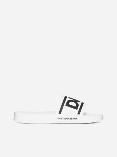 Shop Dolce & Gabbana Logo Rubber Slides In White,black