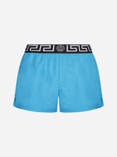 Shop Versace Greca And Medusa Swim Shorts In Sky Blue