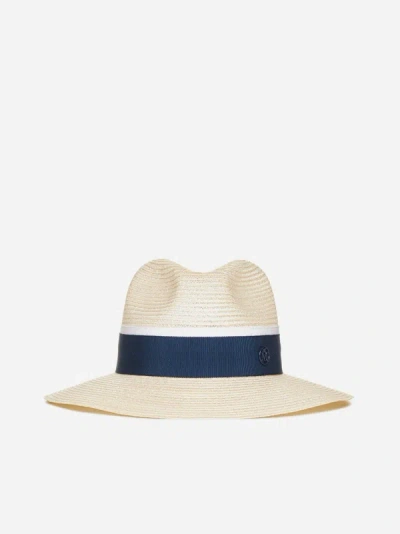 Shop Maison Michel Henrietta Straw Hat In Natural,navy
