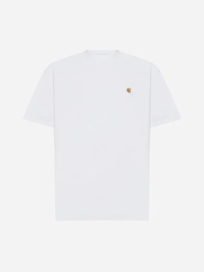Shop Carhartt Chase Logo Cotton T-shirt In White,gold