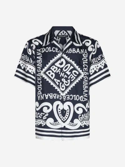 Shop Dolce & Gabbana Marina Print Silk Shirt In Navy Blue,white