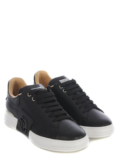 Philipp Plein Leather Sneakers With Distinctive Logo Detail In Black