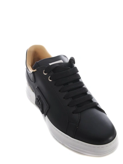 Philipp Plein Leather Sneakers With Distinctive Logo Detail In Black