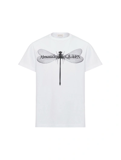 Shop Alexander Mcqueen Men`s Dragonfly T-shirt In White/black