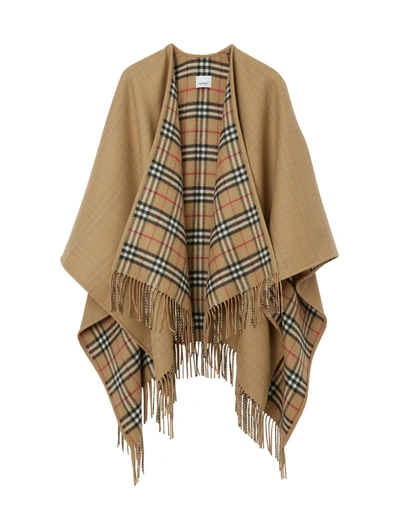 Burberry Charolette Reversible Check Wool Cape In Nude & Neutrals
