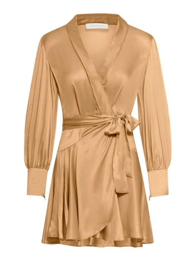 Shop Zimmermann Silk Wrap Dress In Brown