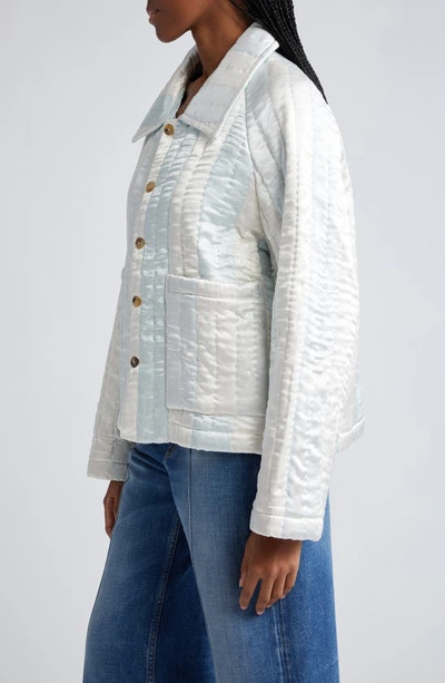 Shop Bode Banker Stripe Quilted Satin Jacket In White Blue