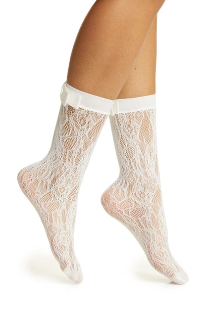 Shop High Heel Jungle Coco Bow Lace Crew Socks In White