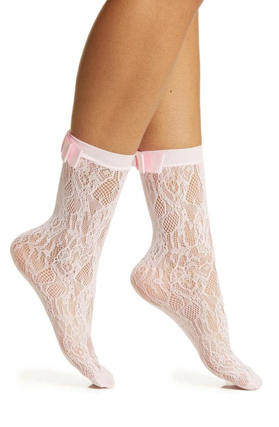 Shop High Heel Jungle Coco Bow Lace Crew Socks In Pink